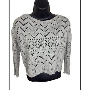 Sincerely Jules Open Weave Scalloped Cropped Sweater Safe Green Womens Size XS